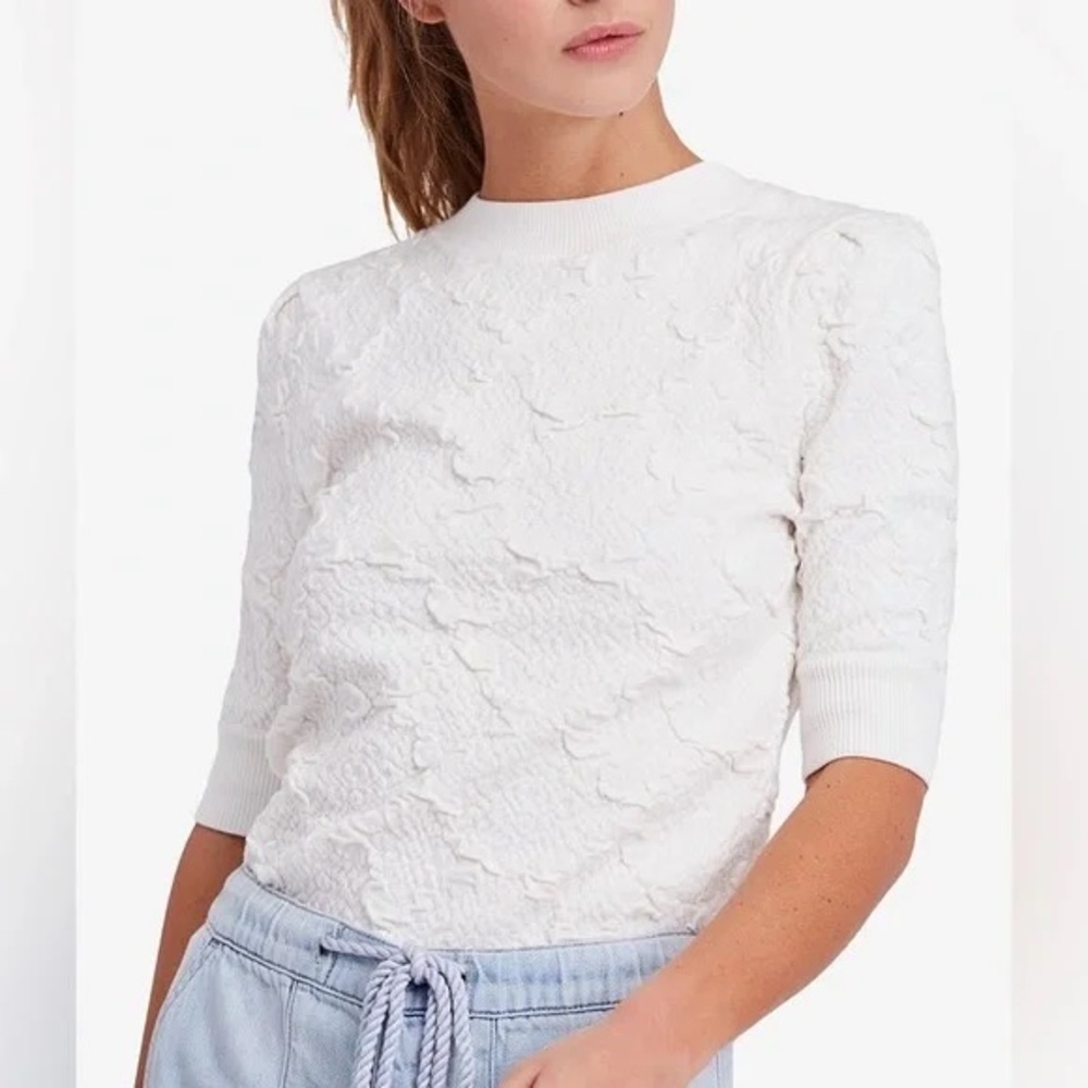 Free People Eden Textured Top | Elbow Sleeve | White | Size Medium